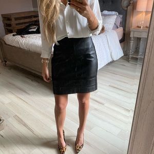 Black leather pencil skirt